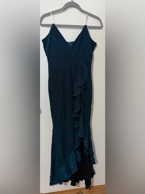 Teal Glitter Ruffle Formal Dress Mermaid Maxi Evening Gown Prom Dress